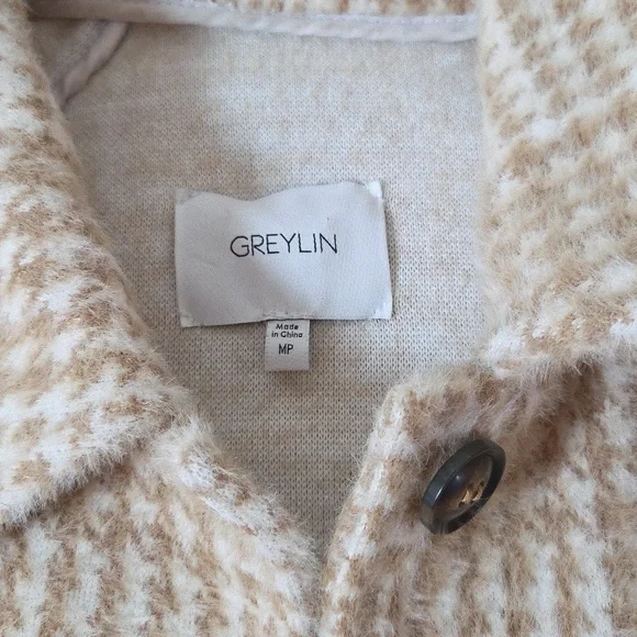 Anthropologie Greylin Houndstooth Jacket Sz M Petite Cream/Tan - Picture 6 of 13